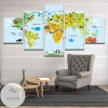 World Map For Kids Five Panel Canvas 5 Piece Wall Art Set