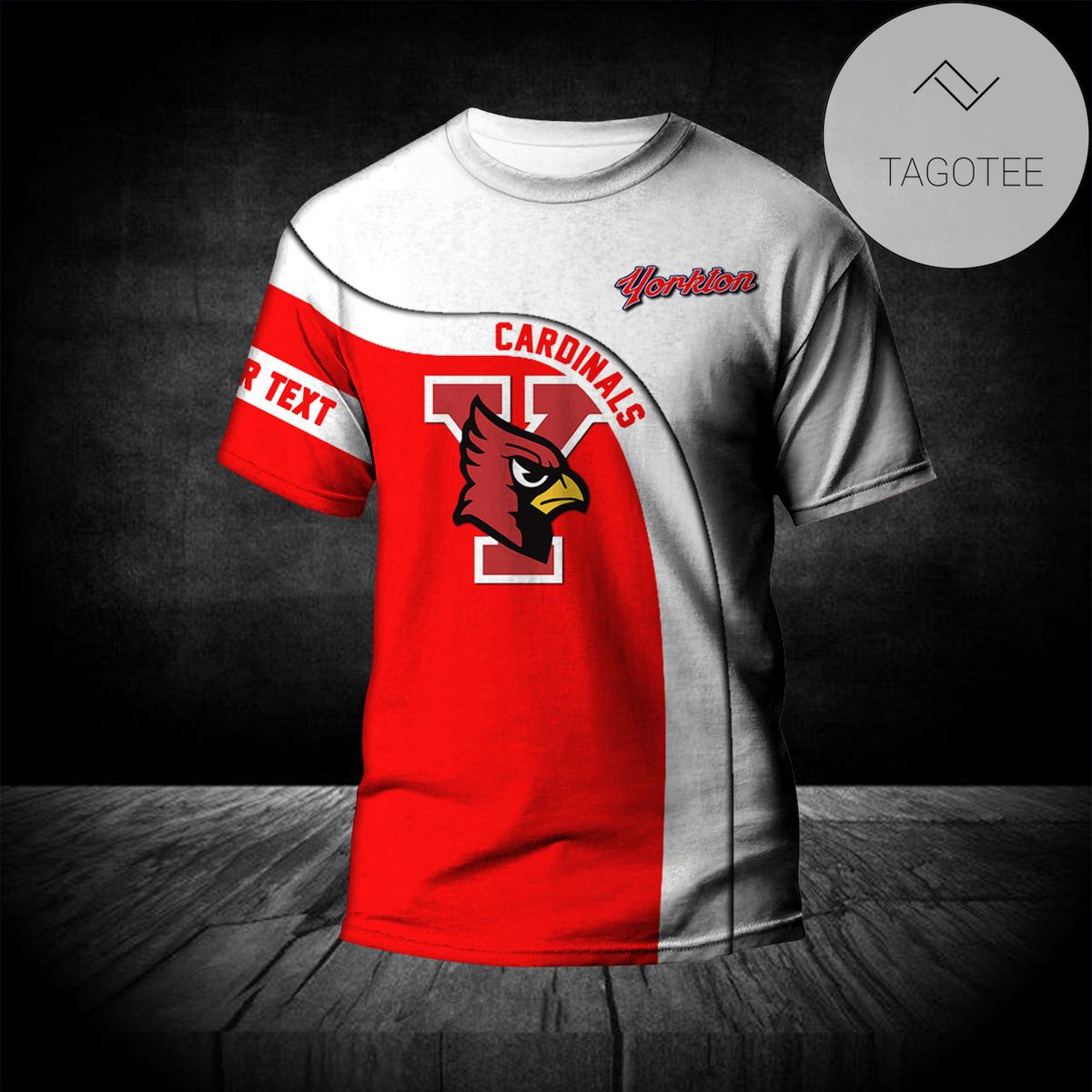 Yorkton Cardinals T-shirt Curve Personalized Custom Text - CA BASEBALL