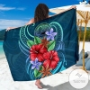 American Samoa Sarong Blue Pattern With Tropical Flowers Hawaiian Pareo Beach Wrap