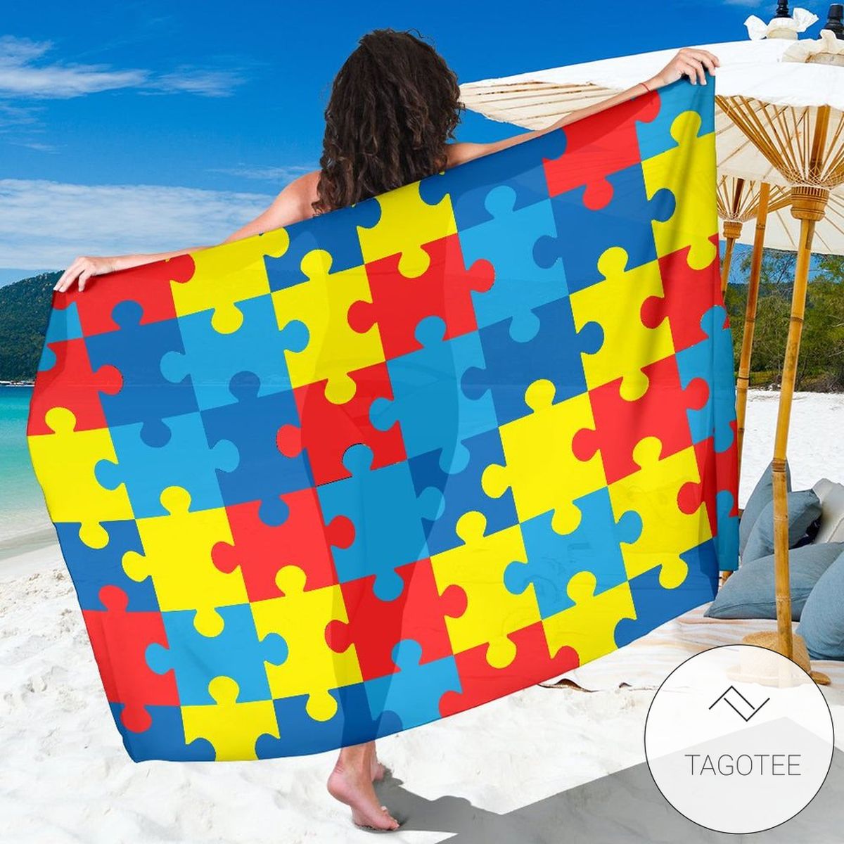 Autism Awareness Puzzles Design Print Sarong Womens Swimsuit Hawaiian Pareo Beach Wrap