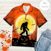 Bigfoot Halloween Hawaii Shirt Bigfoot Halloween Moon Pumpkin Orange Hawaii Aloha Shirt