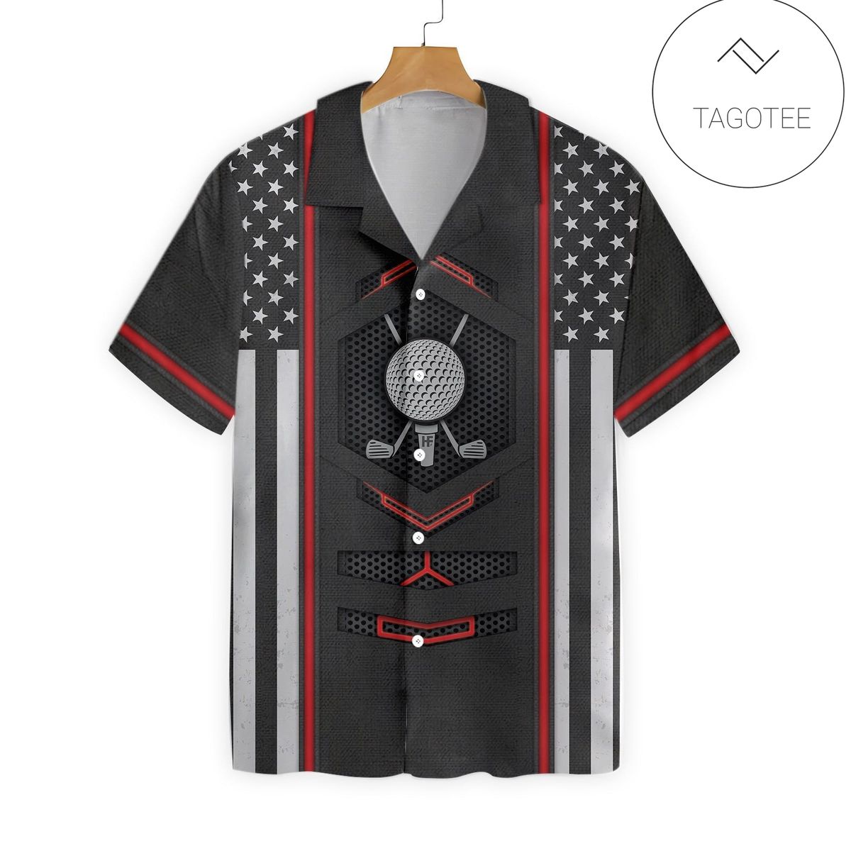 Black American Flag Golf Hawaiian Shirt