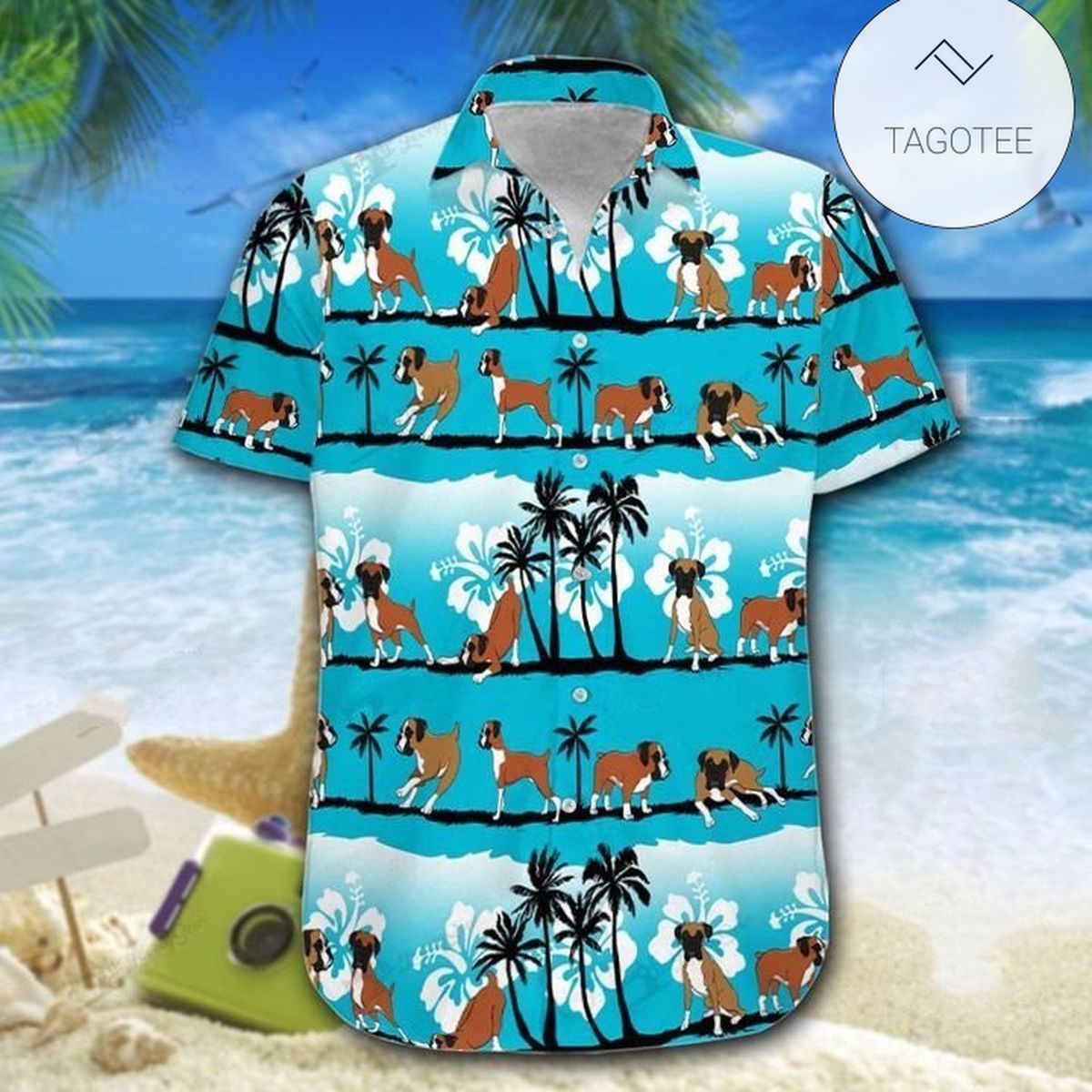 Boxer Dog Sunset Blue Hawaiian Shirt