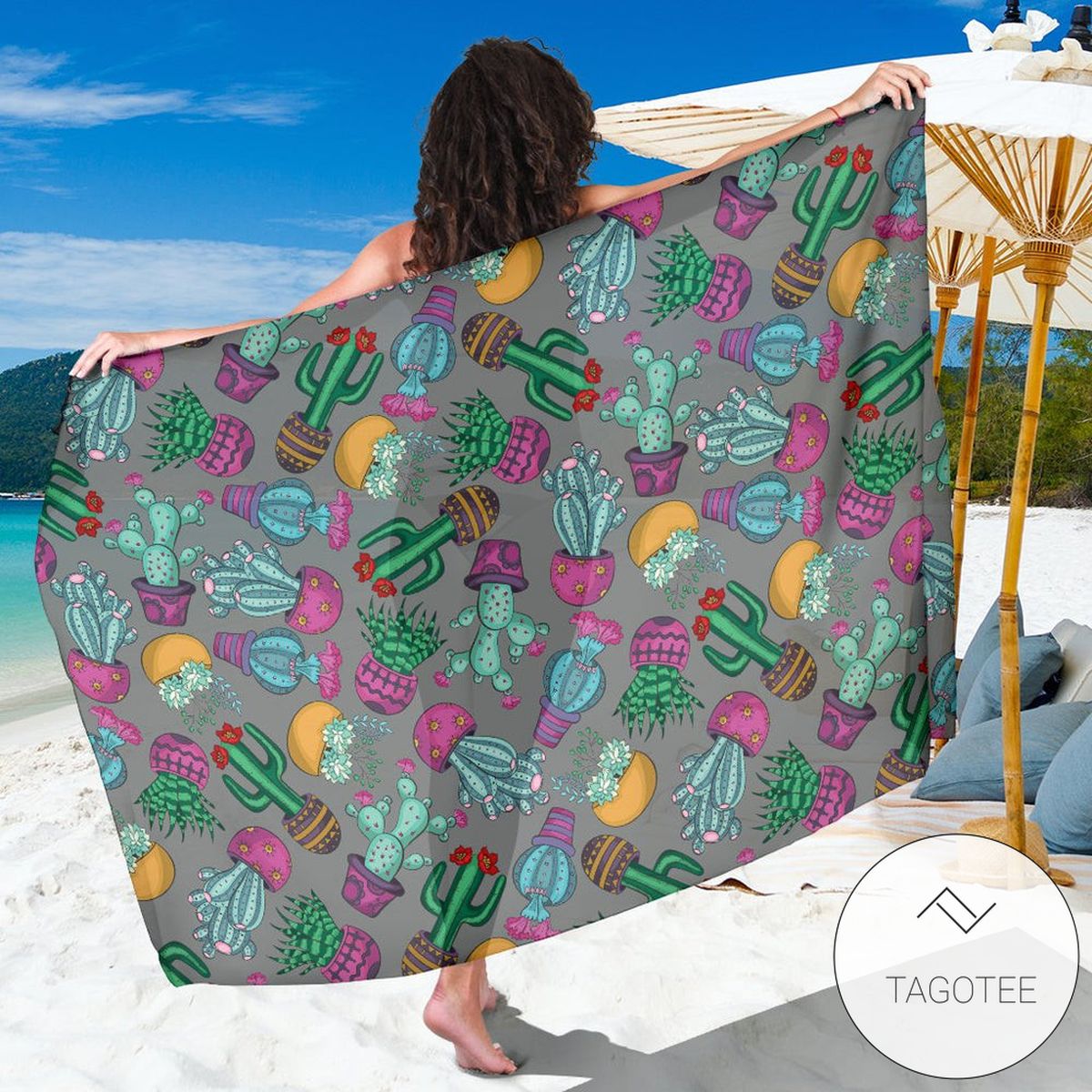 Cactus Colorful Print Pattern Sarong Womens Swimsuit Hawaiian Pareo Beach Wrap