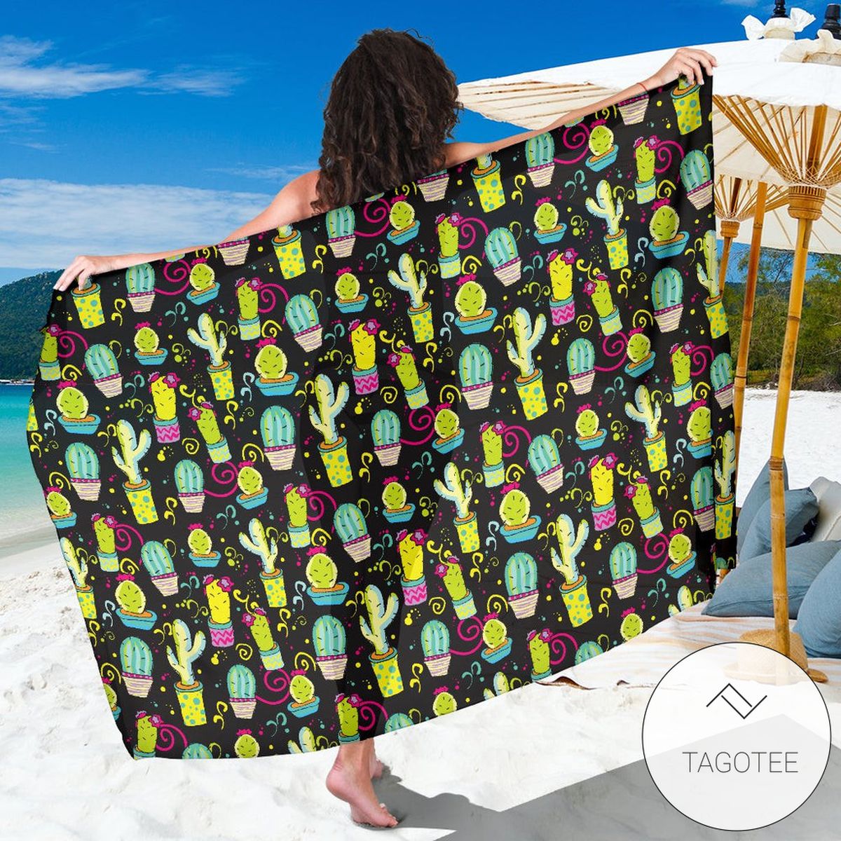 Cactus Neon Style Print Pattern Sarong Womens Swimsuit Hawaiian Pareo Beach Wrap