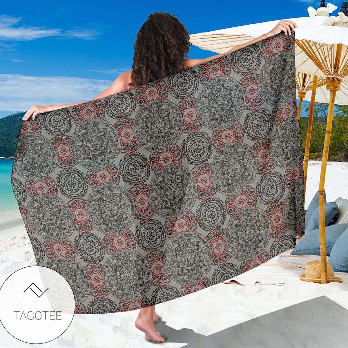 Calendar Aztec Style Print Pattern Sarong Womens Swimsuit Hawaiian Pareo Beach Wrap