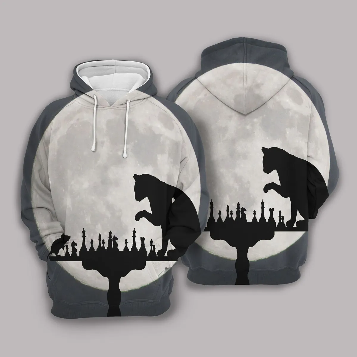 Cat And Mouse Playing Chess In The Moonlight Hoodie