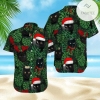 Christmas Black Cat In Tropical Leaf 3D Print Hawaiian Aloha Shirts