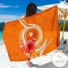 Chuuk Polynesian Custom Personalised Sarong Orange Floral With Seal Hawaiian Pareo Beach Wrap