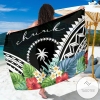 Chuuk Sarong Chuuk Coat of Arms  Polynesian Tropical Flowers White Hawaiian Pareo Beach Wrap