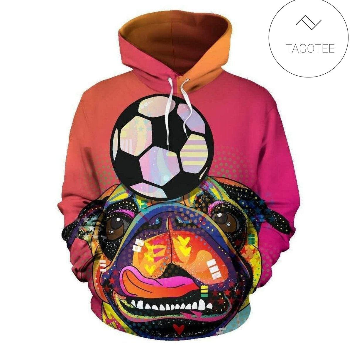 Colorful Soccer Pug Dog Lover Hoodie