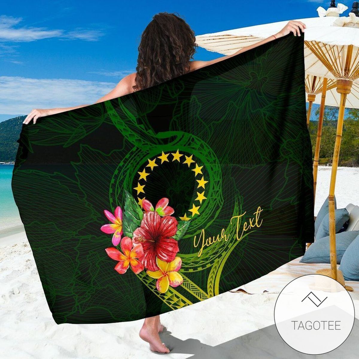 Cook Islands Polynesian Custom Personalised Sarong Floral With Seal Flag Color Hawaiian Pareo Beach Wrap