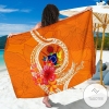 Cook Islands Polynesian Custom Personalised Sarong Orange Floral With Seal Hawaiian Pareo Beach Wrap
