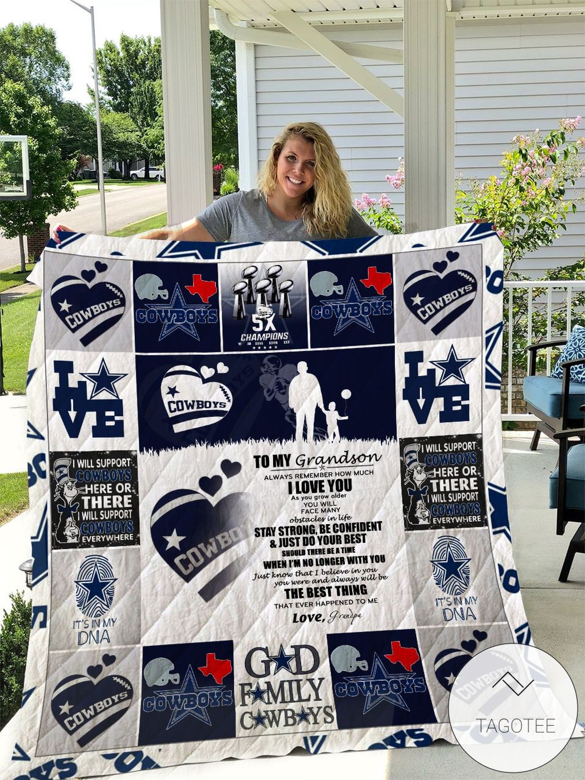 Cowboys To My Grandson I Love You Love Grandpa Quilt Blanket