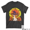 Cute Pet Lovers Papillon Dog Witch Hat Halloween Costume T-shirt
