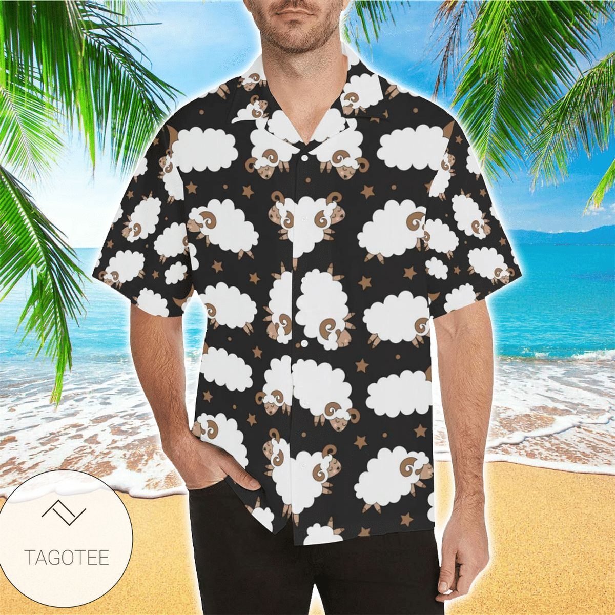 Cute Sheep Pattern Mens Hawaiian Shirt