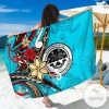 Federated States of Mariana Sarong Tribal Flower With Special Turtles Blue Color Hawaiian Pareo Beach Wrap