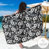 Floral Black White Themed Print Sarong Womens Swimsuit Hawaiian Pareo Beach Wrap