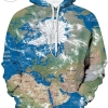 Global Map Cool Blue Green Hoodie