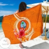 Guam Polynesian Sarong Orange Floral With Seal Hawaiian Pareo Beach Wrap