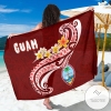 Guam Sarong Guam Seal Polynesian Patterns Plumeria Red Hawaiian Pareo Beach Wrap