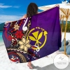 Hawaii Sarong Tribal Flower With Special Turtles Purple Color Hawaiian Pareo Beach Wrap