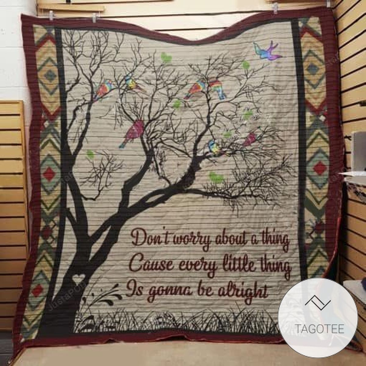 Hippie Bird Don't Worry About A Thing Cause Every Little Thing Gonna Be Alright Quilt Blanket