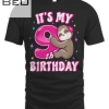 Its My 9th Birthday (Nine) Pink Sloth Girl Theme Kids Party T-shirt