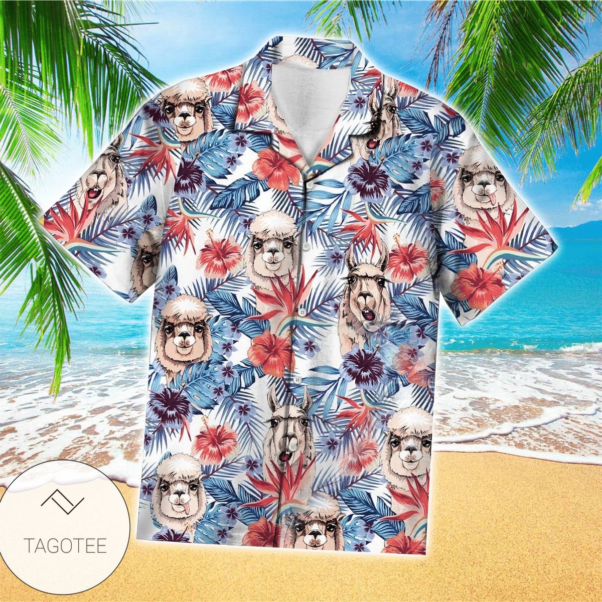 Llama Tropical Blue Amazing Design Unisex Hawaiian Shirt