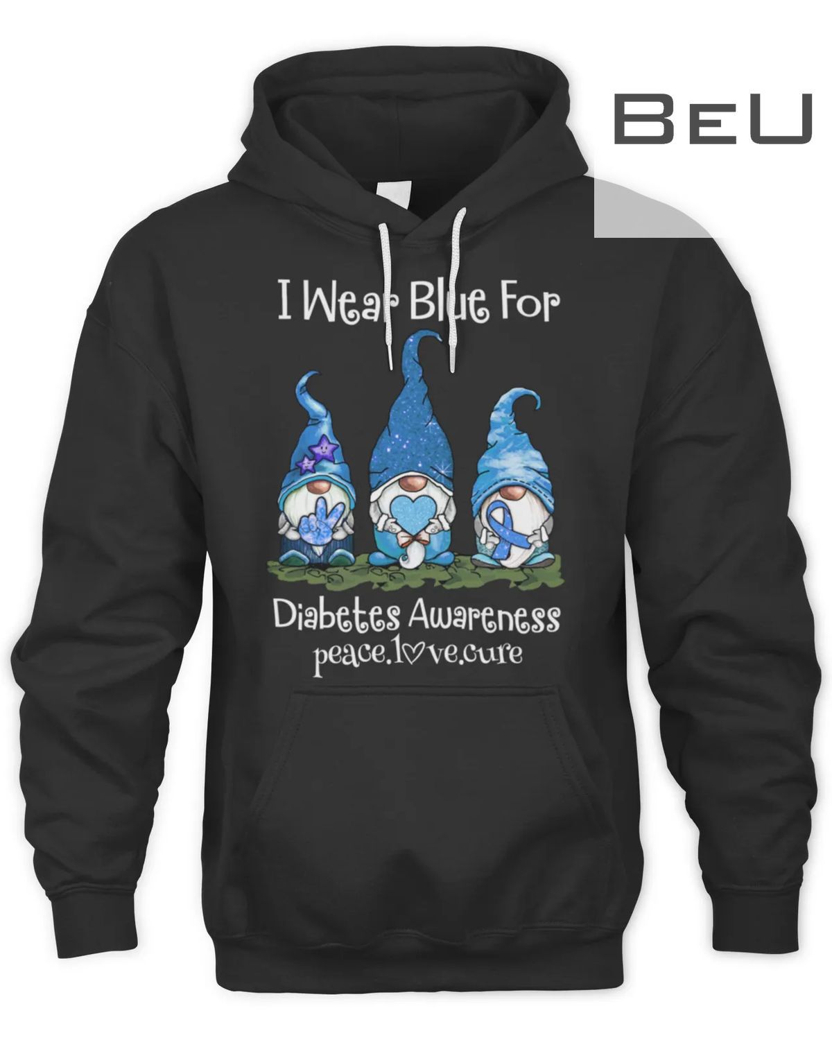 Official 869 I Wear Blue For Diabetes Awareness Peace Love Cure Gnomies T-shirt