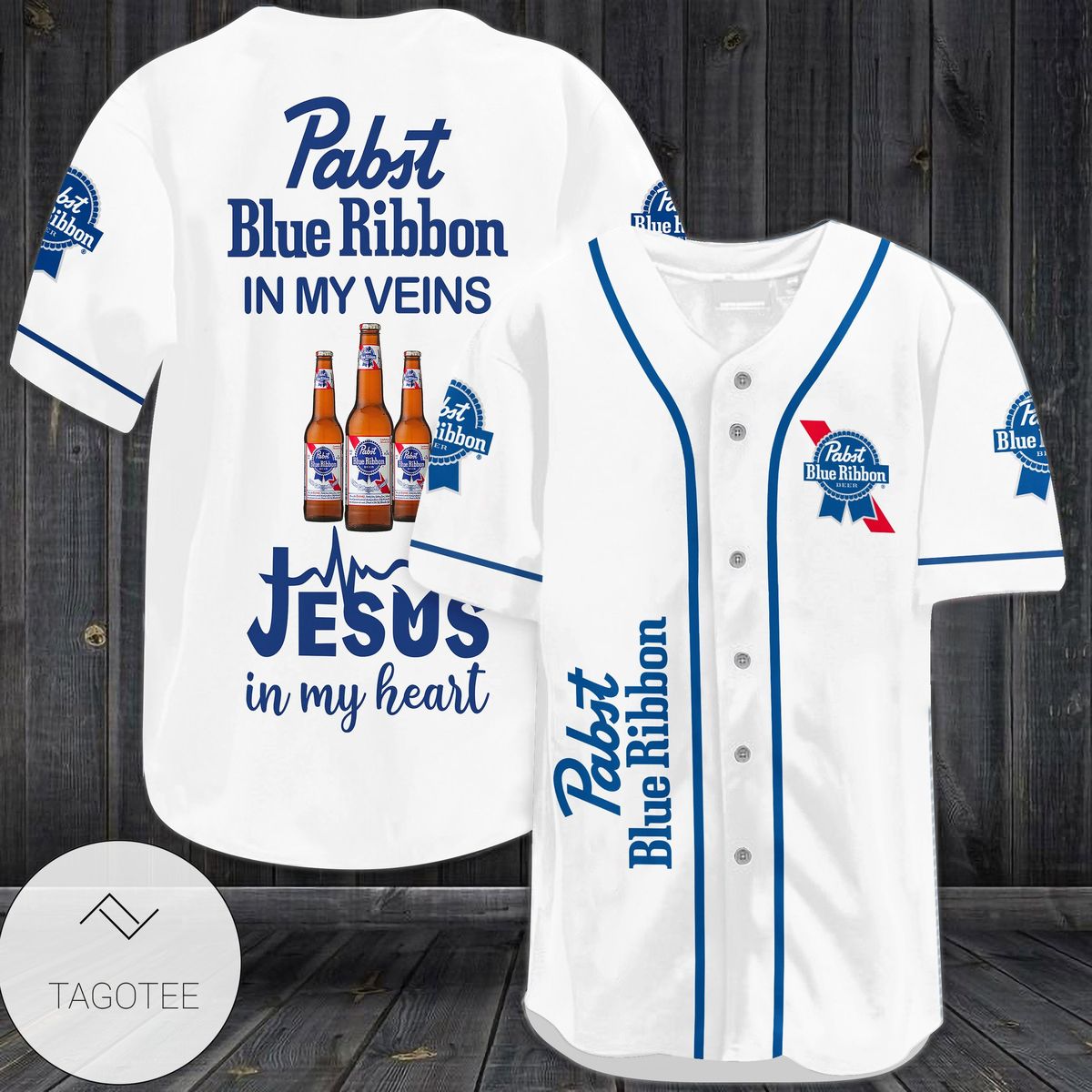 Pabst Blue Ribbon In My Veins Jesus In My Heart Baseball Jersey