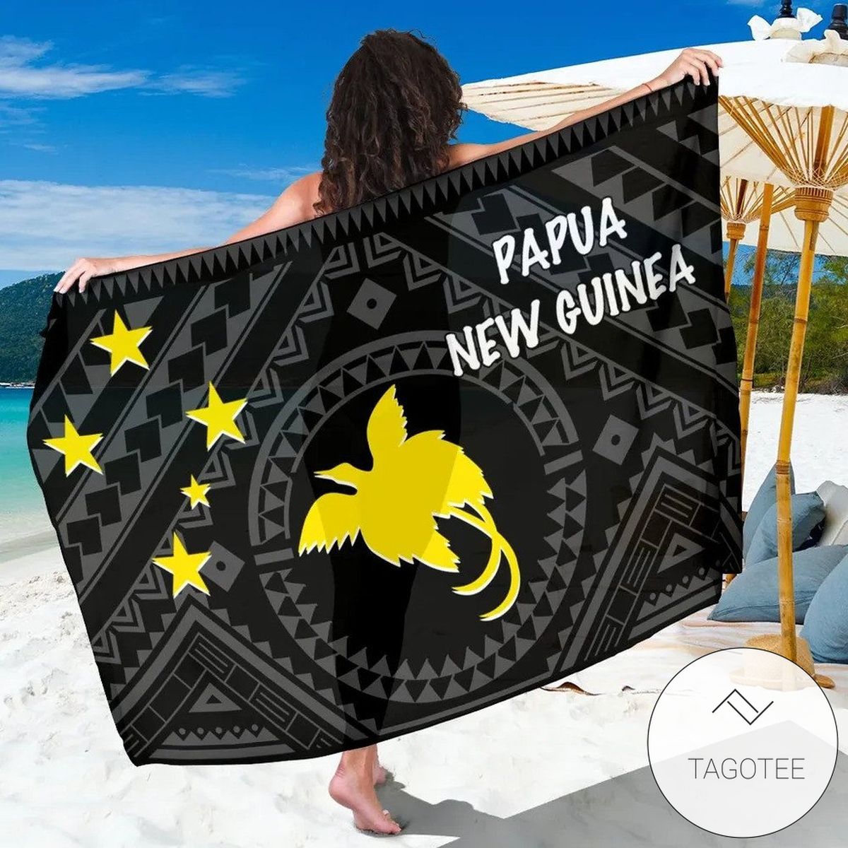 Papua New Guinea Sarong Flag With Polynesian Patterns Black Hawaiian Pareo Beach Wrap