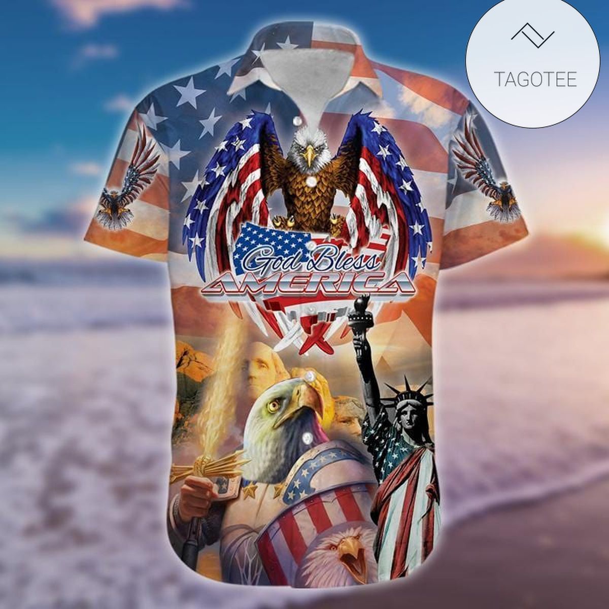 Patriot 4th Of July Hawaii Shirt God Bless America American Flag Eagle Statue Of Liberty Hawaiian Aloha Shirt