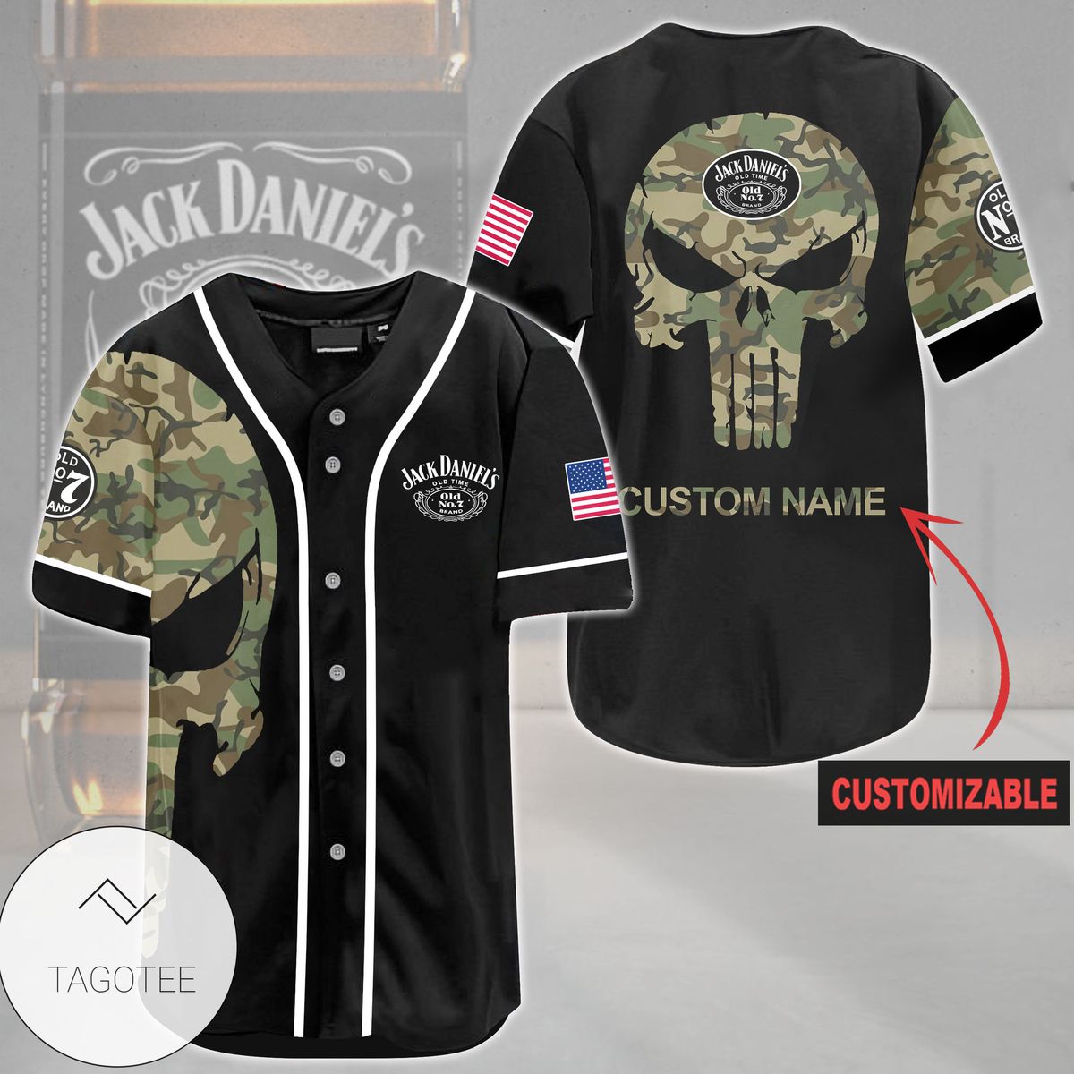 Personalized Punisher Skull Jack Daniels Baseball Jersey