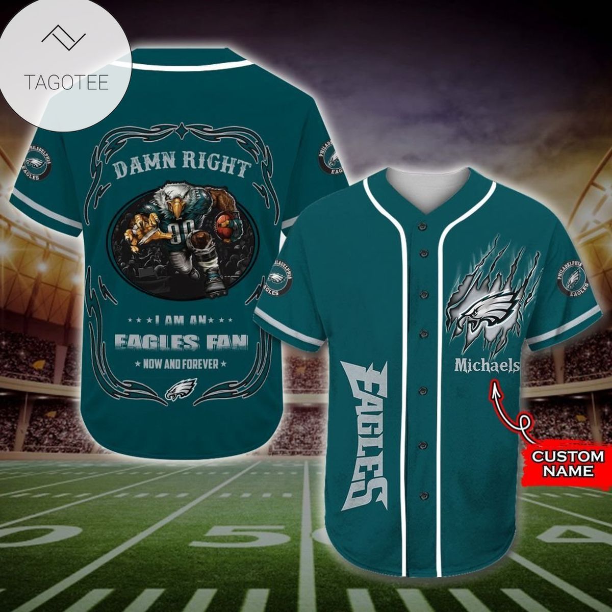 Philadelphia Eagles Baseball Jersey Mascot Nfl - Premium Jersey Shirt - Custom Name Jersey Sport