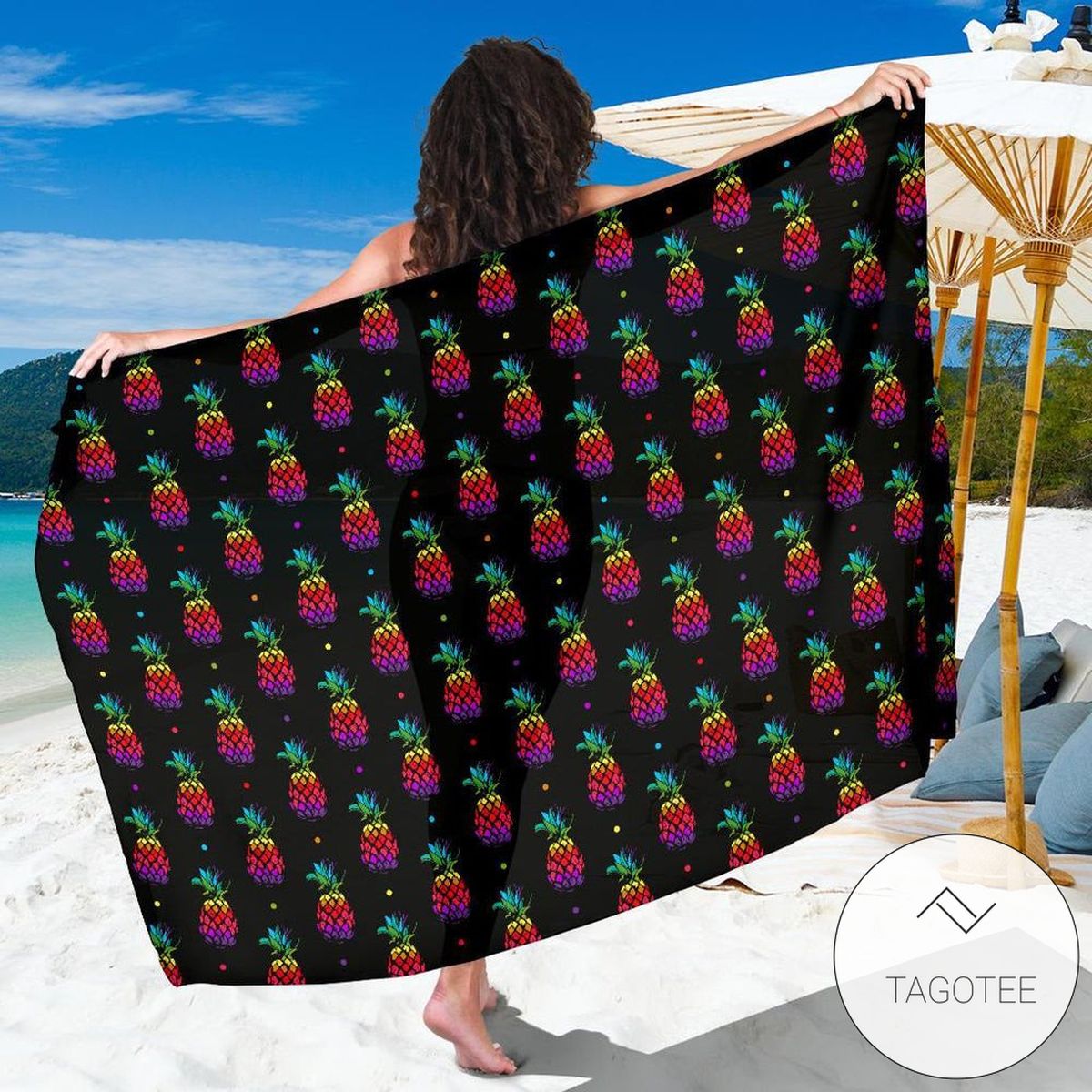 Pineapple Rainbow Dot Print Sarong Womens Swimsuit Hawaiian Pareo Beach Wrap
