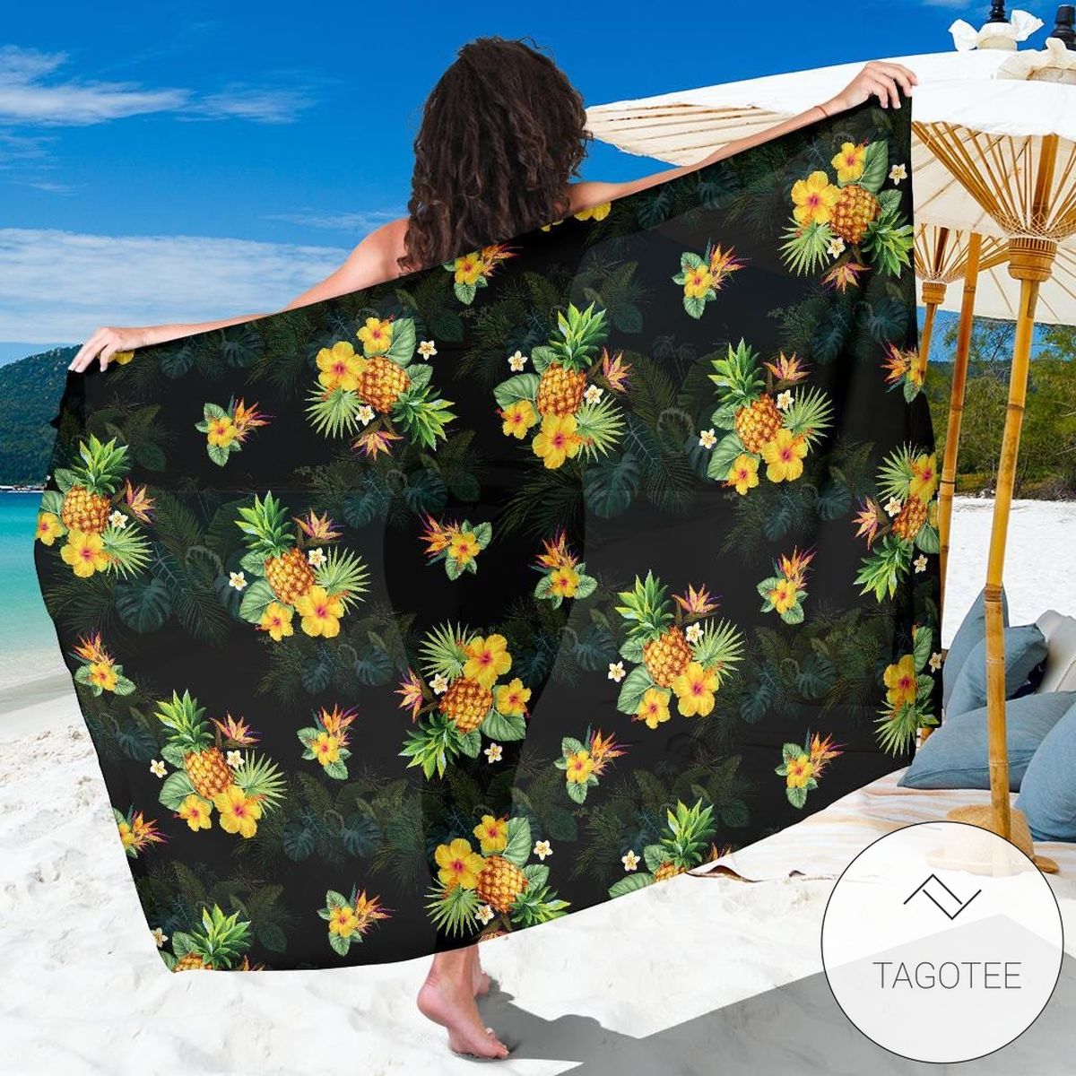 Pineapple Tropical Flower Print Pattern Sarong Womens Swimsuit Hawaiian Pareo Beach Wrap