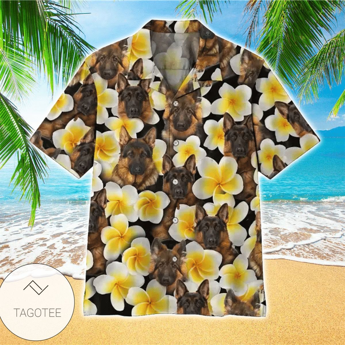Plumeria German Shepherd Colorful Comfortable Hawaiian Shirt