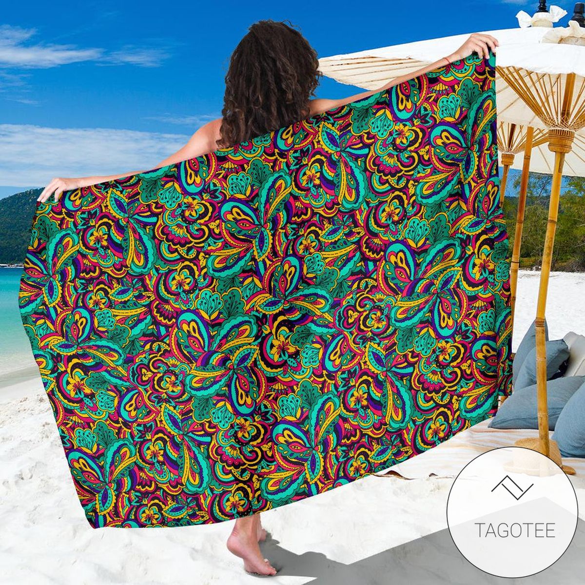 Psychedelic Trippy Floral Design Sarong Womens Swimsuit Hawaiian Pareo Beach Wrap