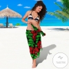 Red Hibiscus Embroidered Pattern Print Sarong Womens Swimsuit Hawaiian Pareo Beach Wrap