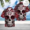 Red Skull Floral Tropical Polyester Hawaiian Shirt