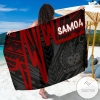 Samoa Sarong Samoa Coat Of Arms With Polynesian Pattern In Heartbeat Style Red- BN25 Hawaiian Pareo Beach Wrap