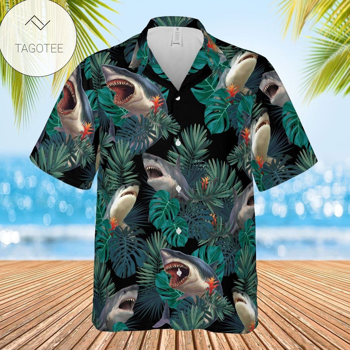 Shark Green Tropical Hawaiian Shirts