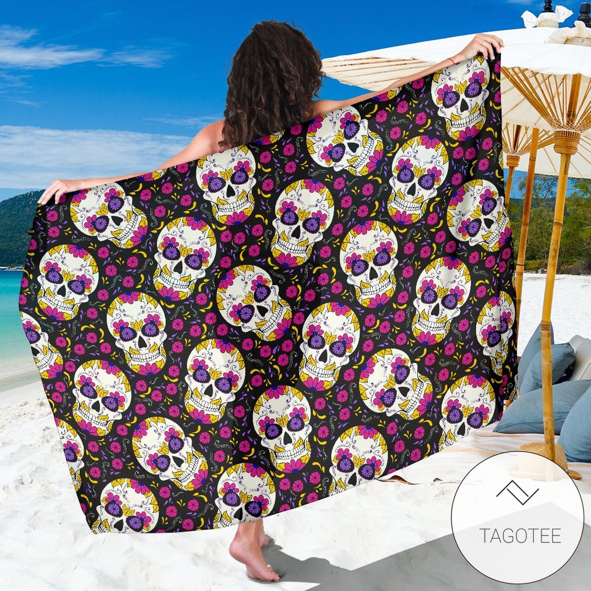 Sugar Skull Floral Pattern Sarong Womens Swimsuit Hawaiian Pareo Beach Wrap