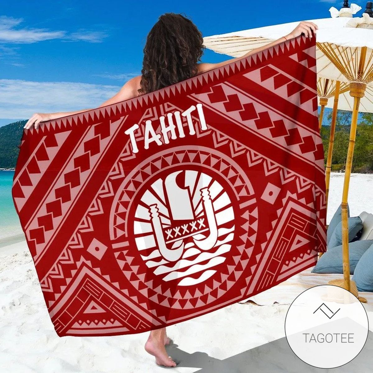 Tahiti Sarong Tahiti Seal In Polynesian Tattoo Style Red Hawaiian Pareo Beach Wrap
