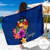 Tonga Polynesian Sarong Floral With Seal Blue Hawaiian Pareo Beach Wrap