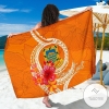 Tuvalu Polynesian Custom Personalised Sarong Orange Floral With Seal Hawaiian Pareo Beach Wrap