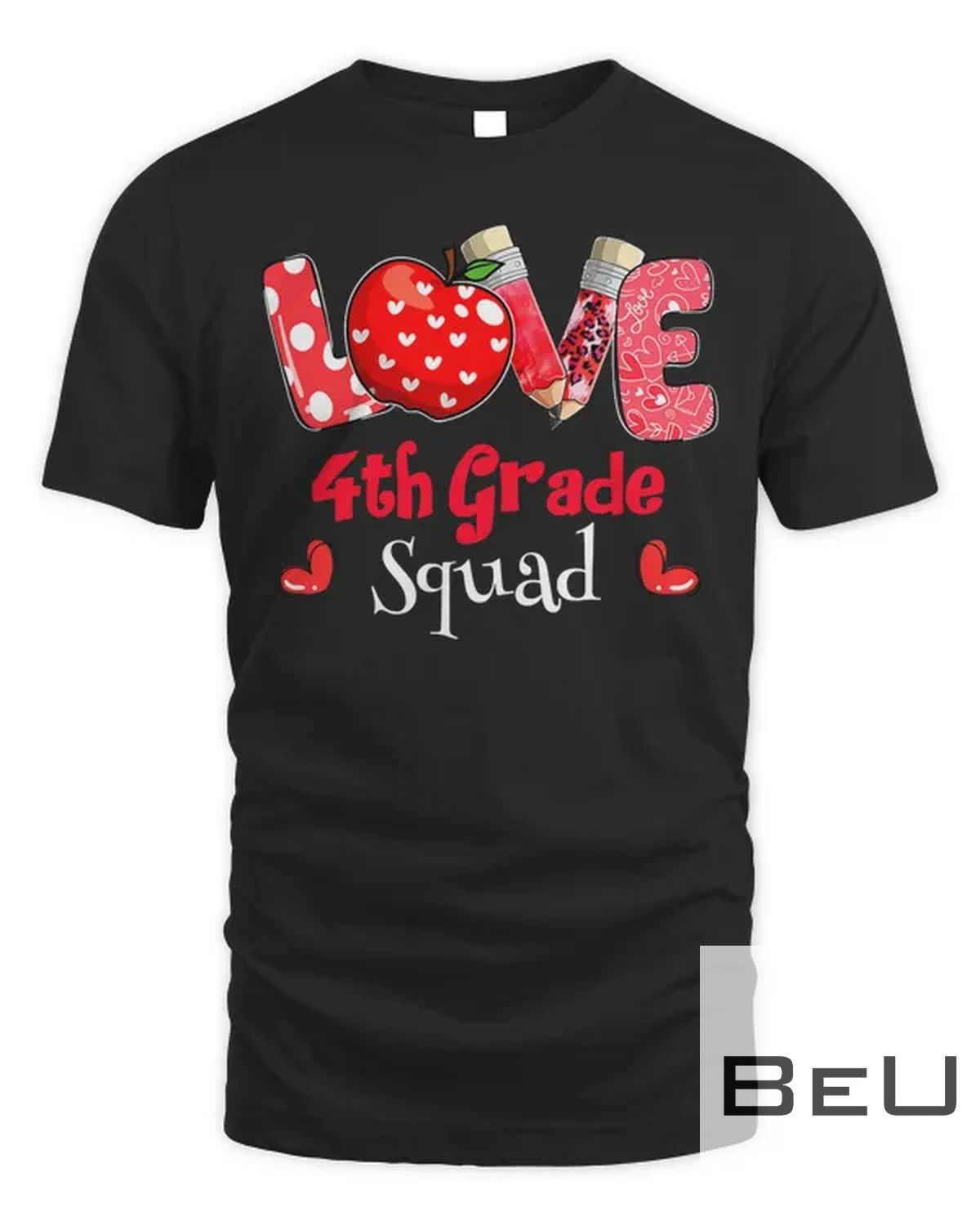 Valentines Day Heart Love 4th Grade Squad Costume Teacher T-shirt
