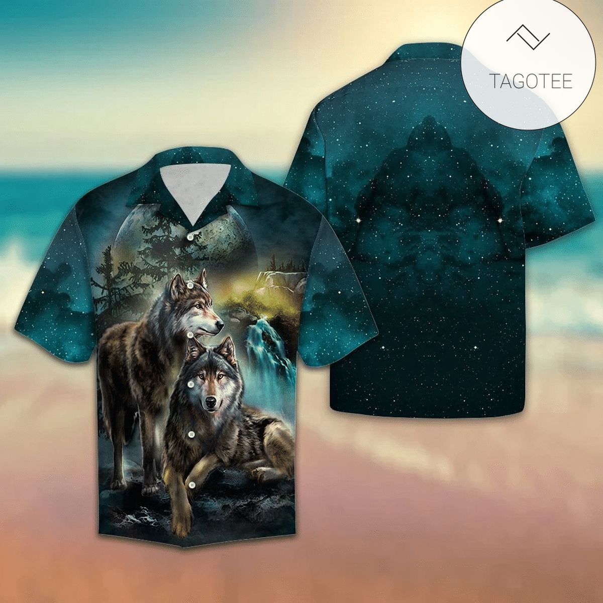 Wolf And Moon Tropical Polyester Hawaiian Shirt