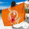 Yap Polynesian Custom Personalised Sarong Orange Floral With Seal Hawaiian Pareo Beach Wrap